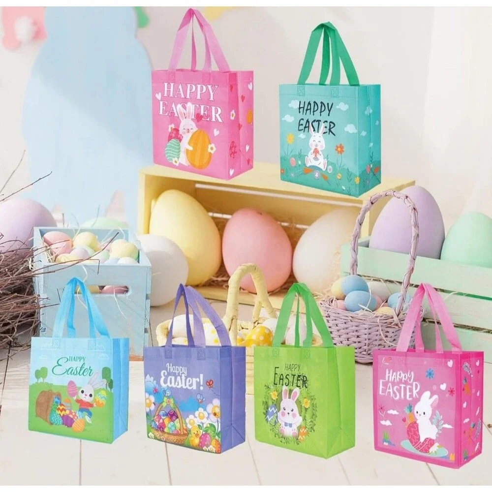 18PCS Easter Gift Bags Easter Treat Bags with Handles 6 Design*3 New